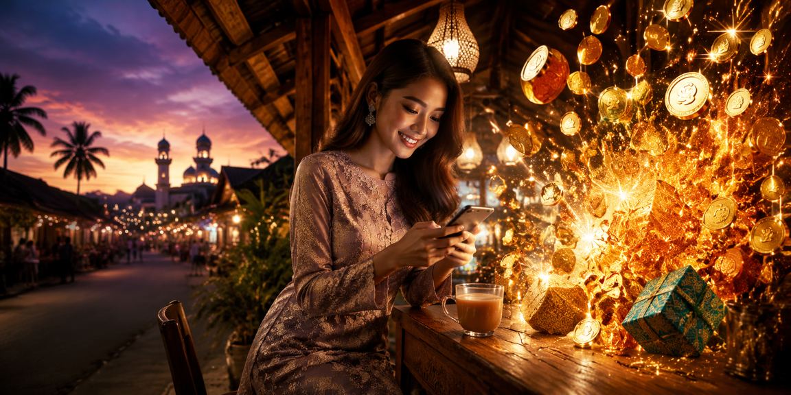Pemain Malaysia bermain permainan slot online bosspay99 semasa Hari Raya menggunakan telefon pintar
